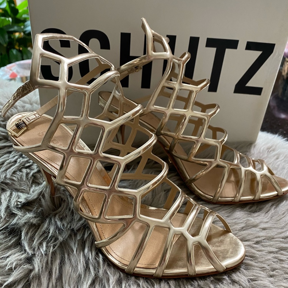 NEW SCHUTZ Gladiator Juliana Gold/Metallic Shoe
